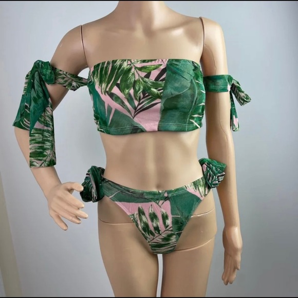 Floral Tropical Print Multicolor Three Piece Cover-up and Swimsuit Set - Picture 11 of 13